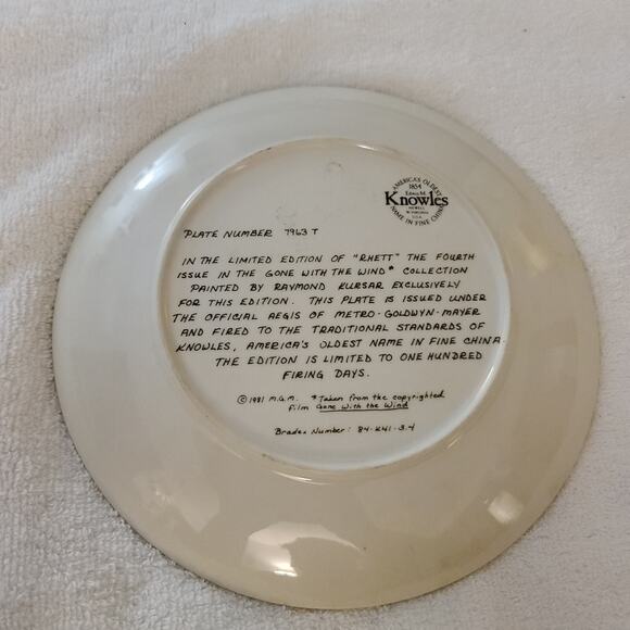 Collector Plate Gone With The Wind Rhett 4th Plate In Series By Edwin Knowles - Picture 2 of 4